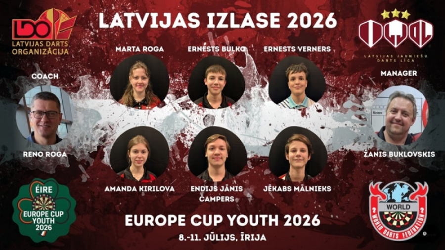 Latvijas izlases jauniešiem šautriņu mešanā pēc mēneša sezonas svarīgākais starts